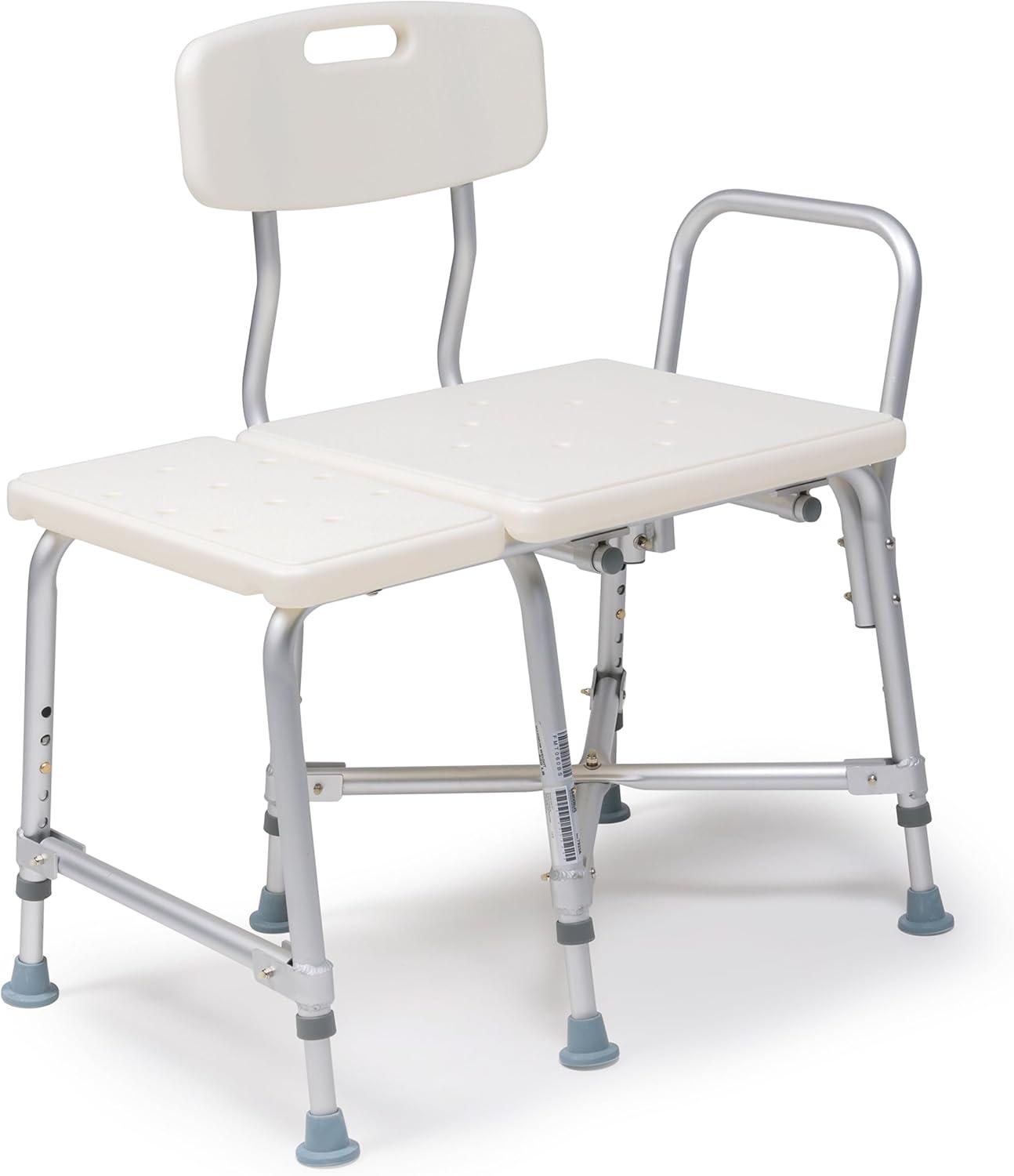 Graham Field 7925A-1 Lumex Reliable Plastic Bariatric Adjustable Transfer Shower Bench Seat with Drain Holes and Durable Backrest, White