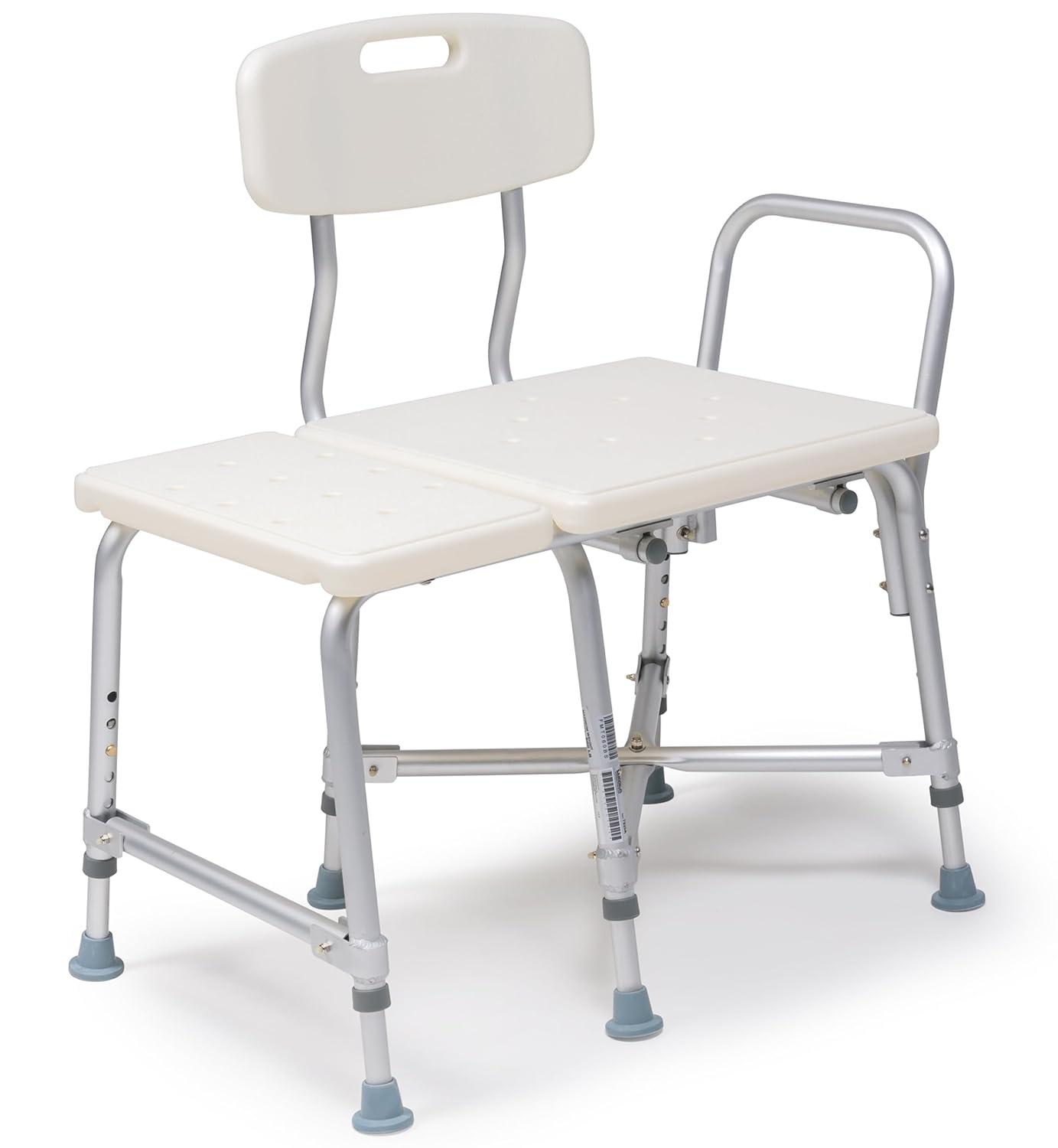 Graham Field 7925A-1 Lumex Reliable Plastic Bariatric Adjustable Transfer Shower Bench Seat with Drain Holes and Durable Backrest, White