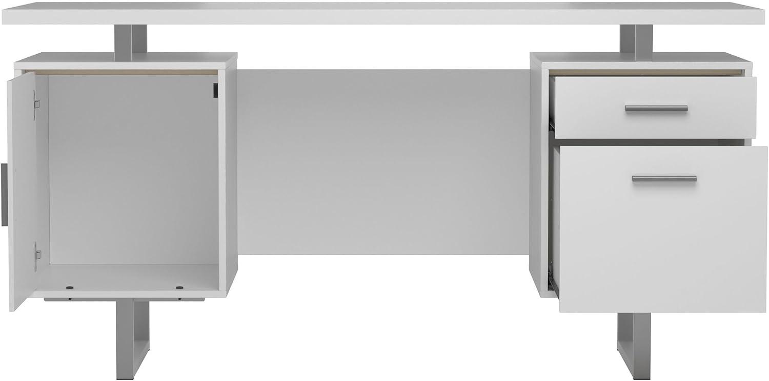 Lawtey 2 Drawer Office Desk White High Gloss - Coaster: Modern Home Office Furniture with File Storage