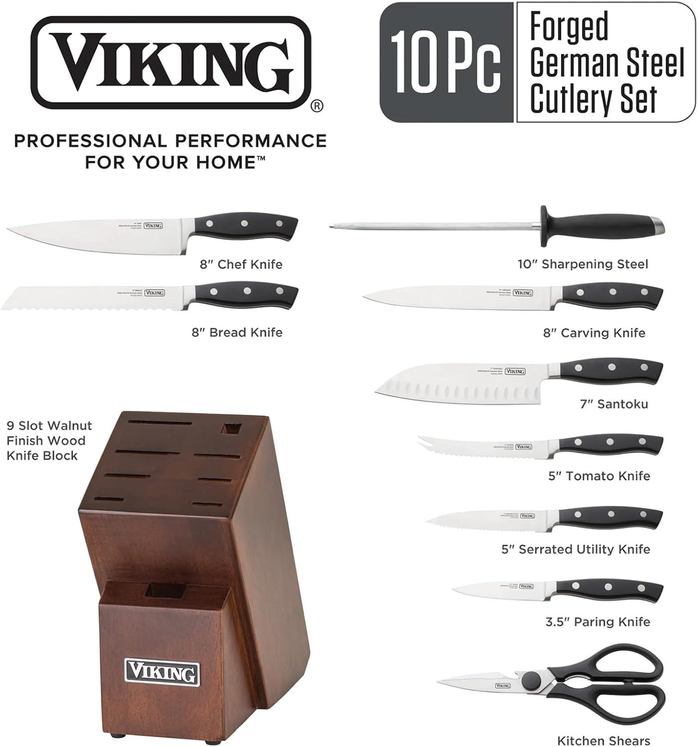 Viking 10-Piece Black German Steel Cutlery Set with Block