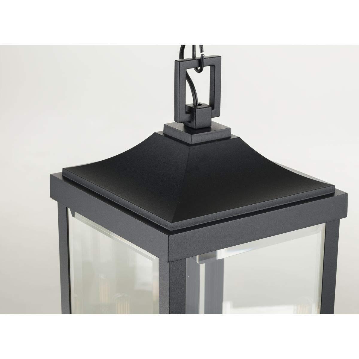 Progress Lighting Gibbes Street 3-Light Outdoor Hanging Lantern, Antique Bronze, Etched White Pillar Shade