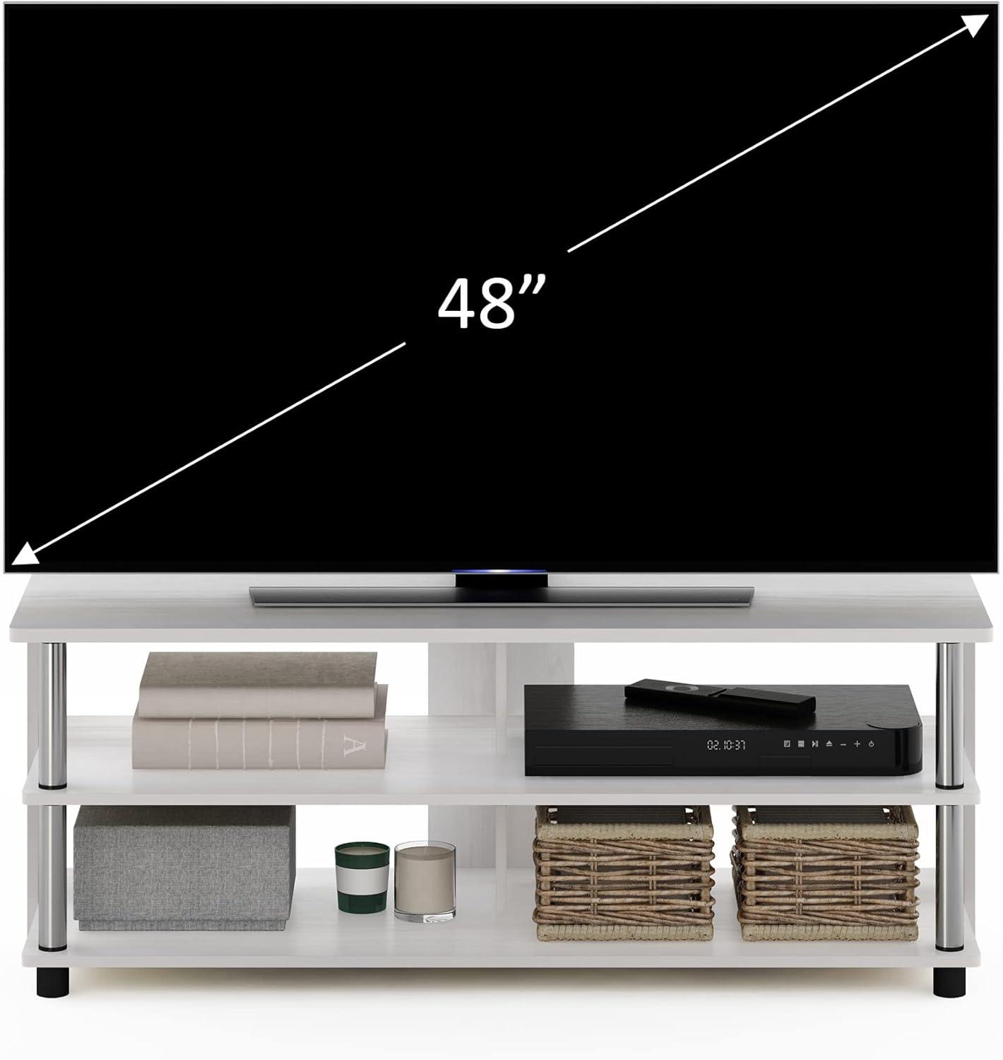 Furinno Sully 3-Tier TV Stand for TV up to 48, White Oak, Stainless Steel Tubes