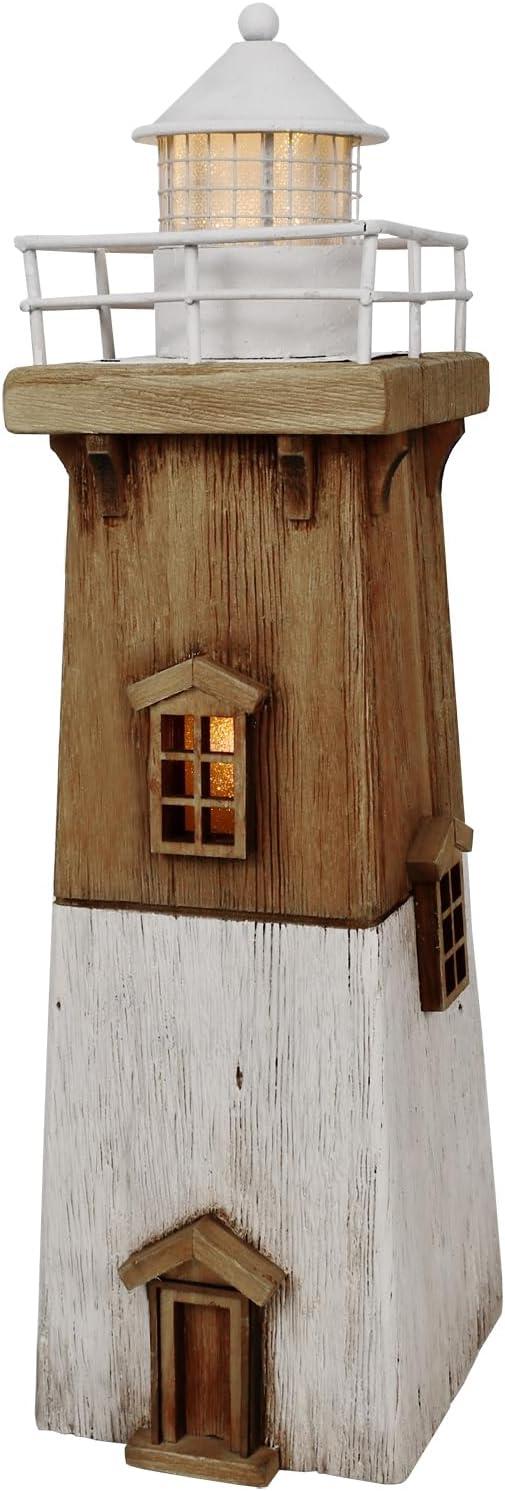 Rustic Wooden Nautical Lighthouse with LED Light, 13.78"