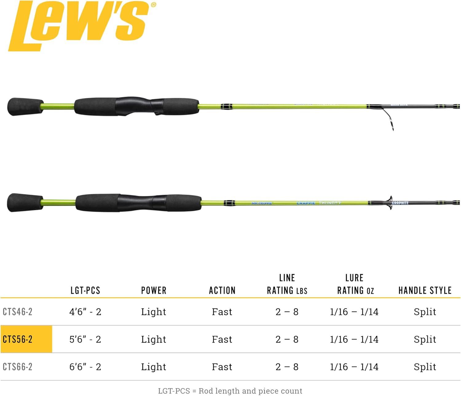 Lew's Crappie Thunder Spinning Fishing Rod, 5-Foot 6-Inch 2-Piece Rod, Green