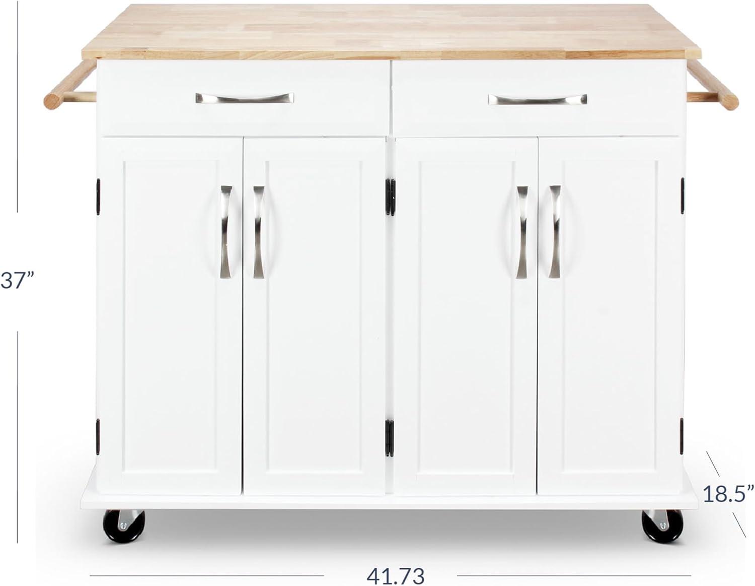 BELLEZE Rolling Kitchen Island Utility Cart with 2 Drawers - Baldy (White)