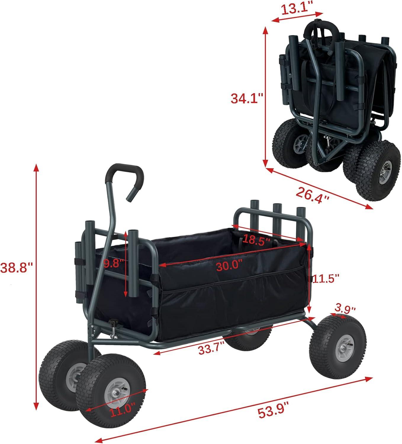 Heavy-Duty Foldable Fishing Cart with Pneumatic Wheels and Rod Holders