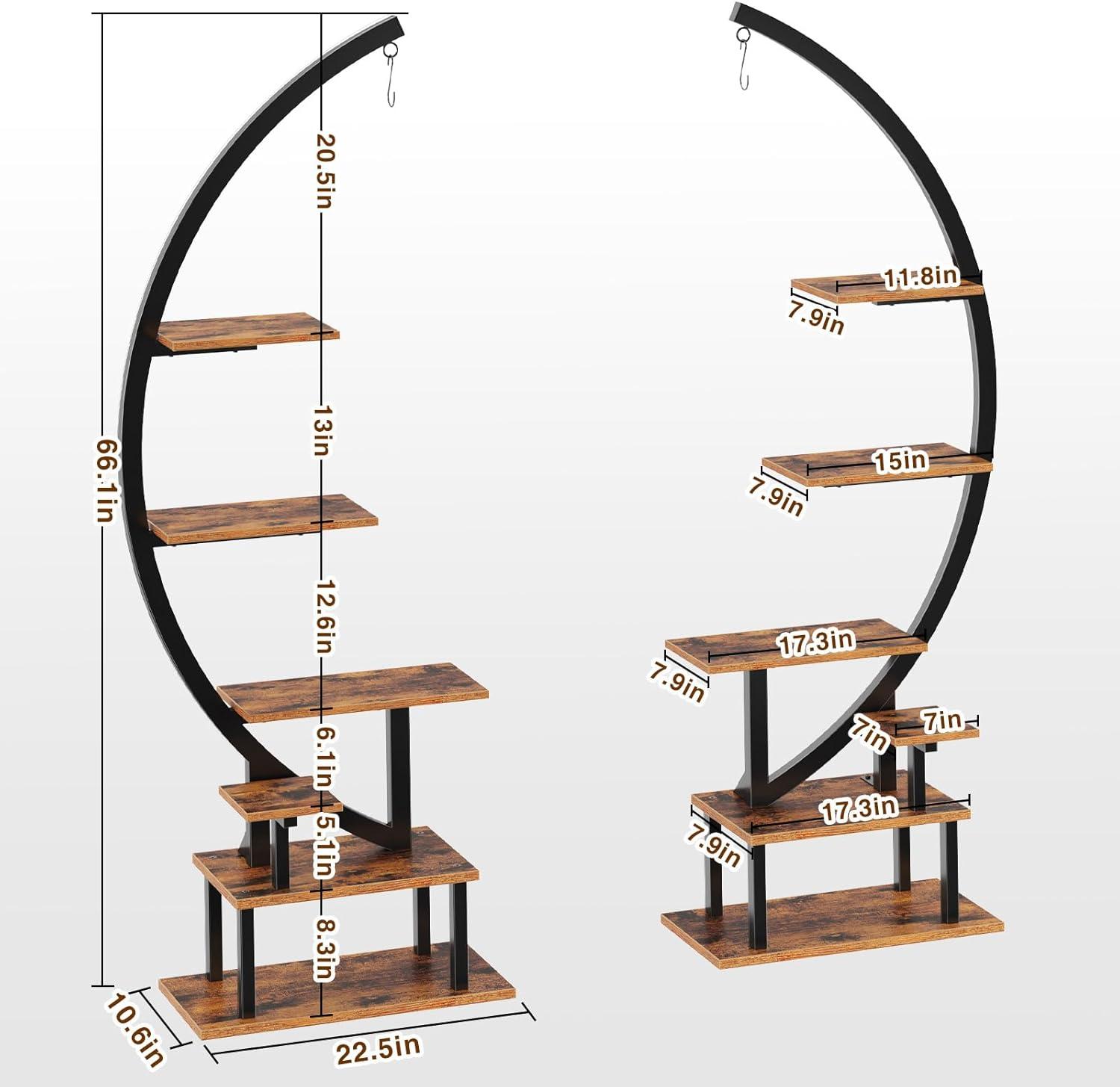 GREENSTELL Plant Stand with Grow Lights, Half Moon 7 Tiered Metal Plant Shelf, Multiple Tier Curved Ladder Flower Pot Stand Display Rack for Indoor Living Room Patio Garden Balcony Black (2 Pack)