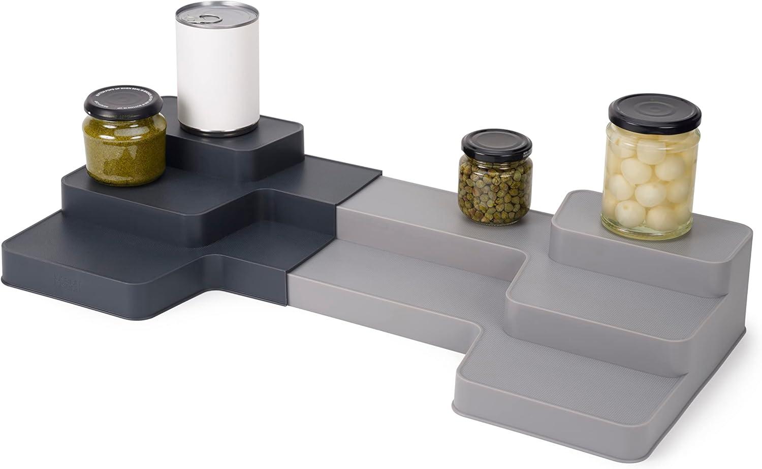 Expandable Gray Polypropylene 3-Tier Shelf Organizer for Cabinets