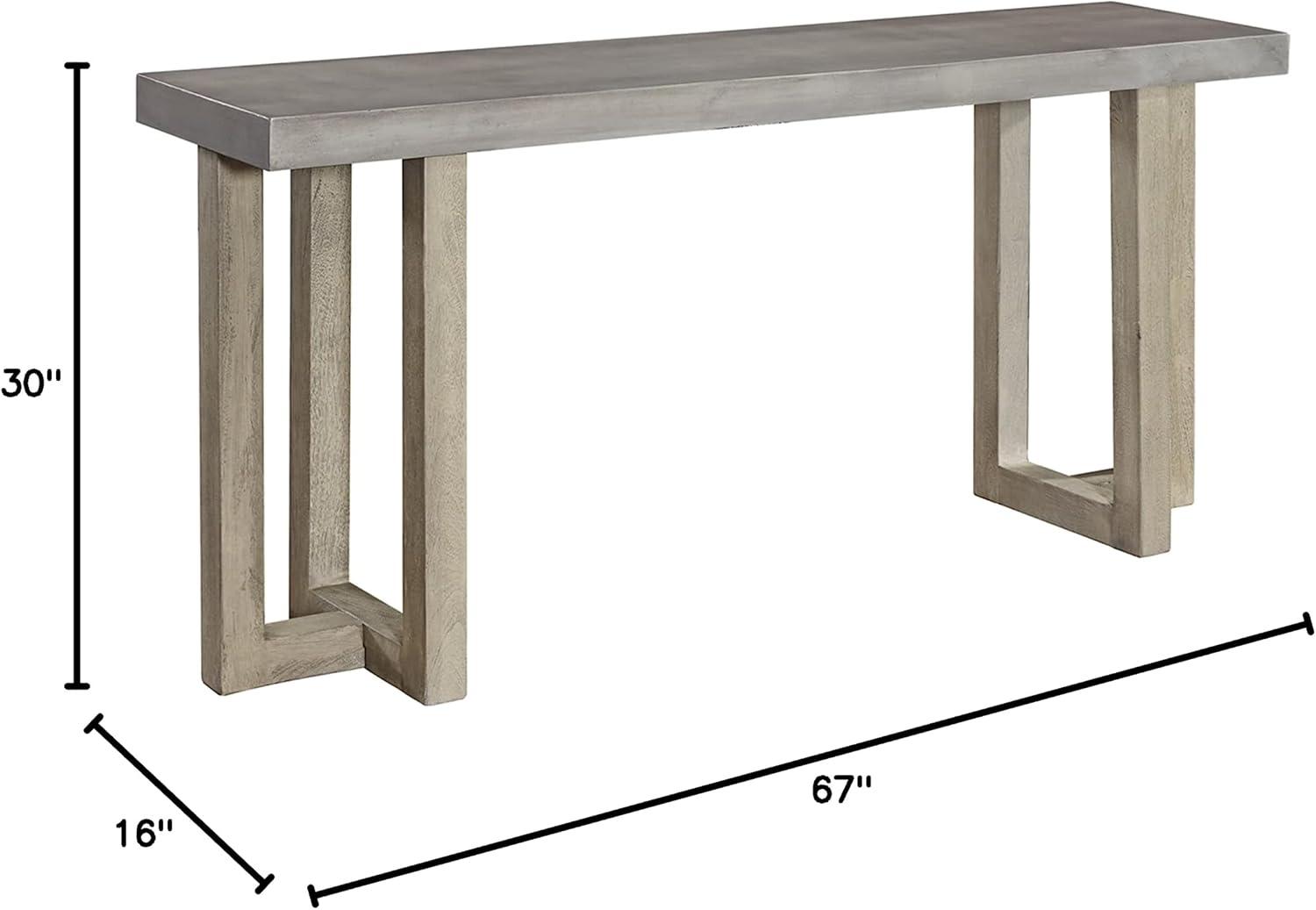 Gray Mango Wood Console Table with Faux Concrete Top