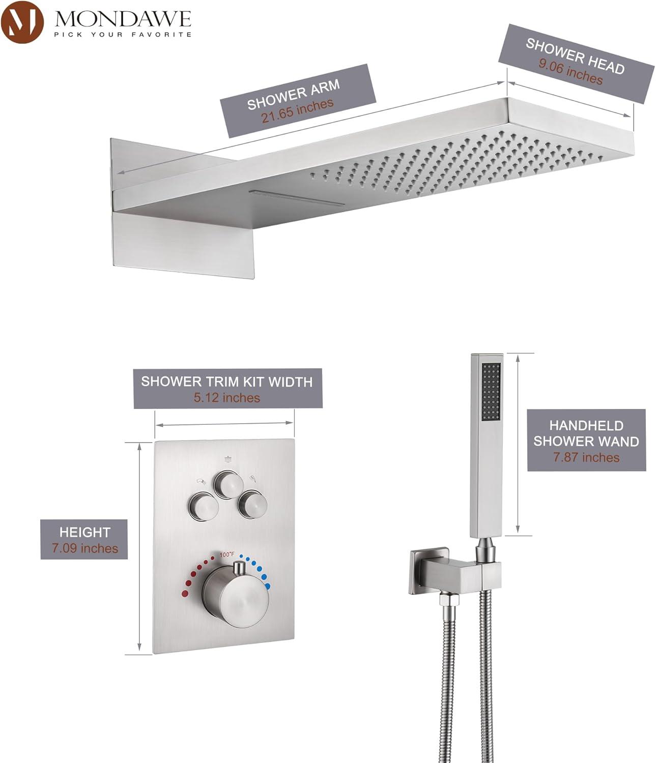 3-Function Rainfall Thermostatic Complete Shower System with Rough-in Valve