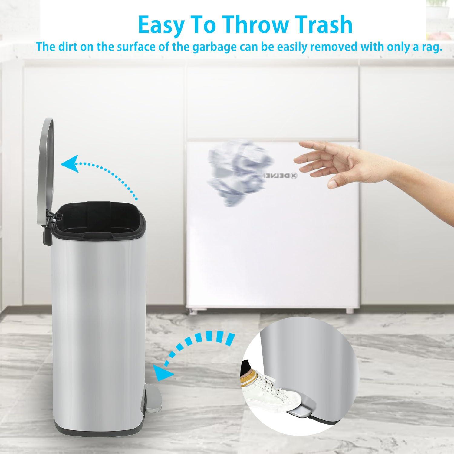 CL.HPAHKL 13 Gallon (50L)Trash Can ,Kitchen Trash Can, Stainless Steel with Lid, Foot Pedal and Inner Bucket, Fingerprint-Resistant Soft Close Lid Garbage Can, Pedal Rubbish Bin for Home Office