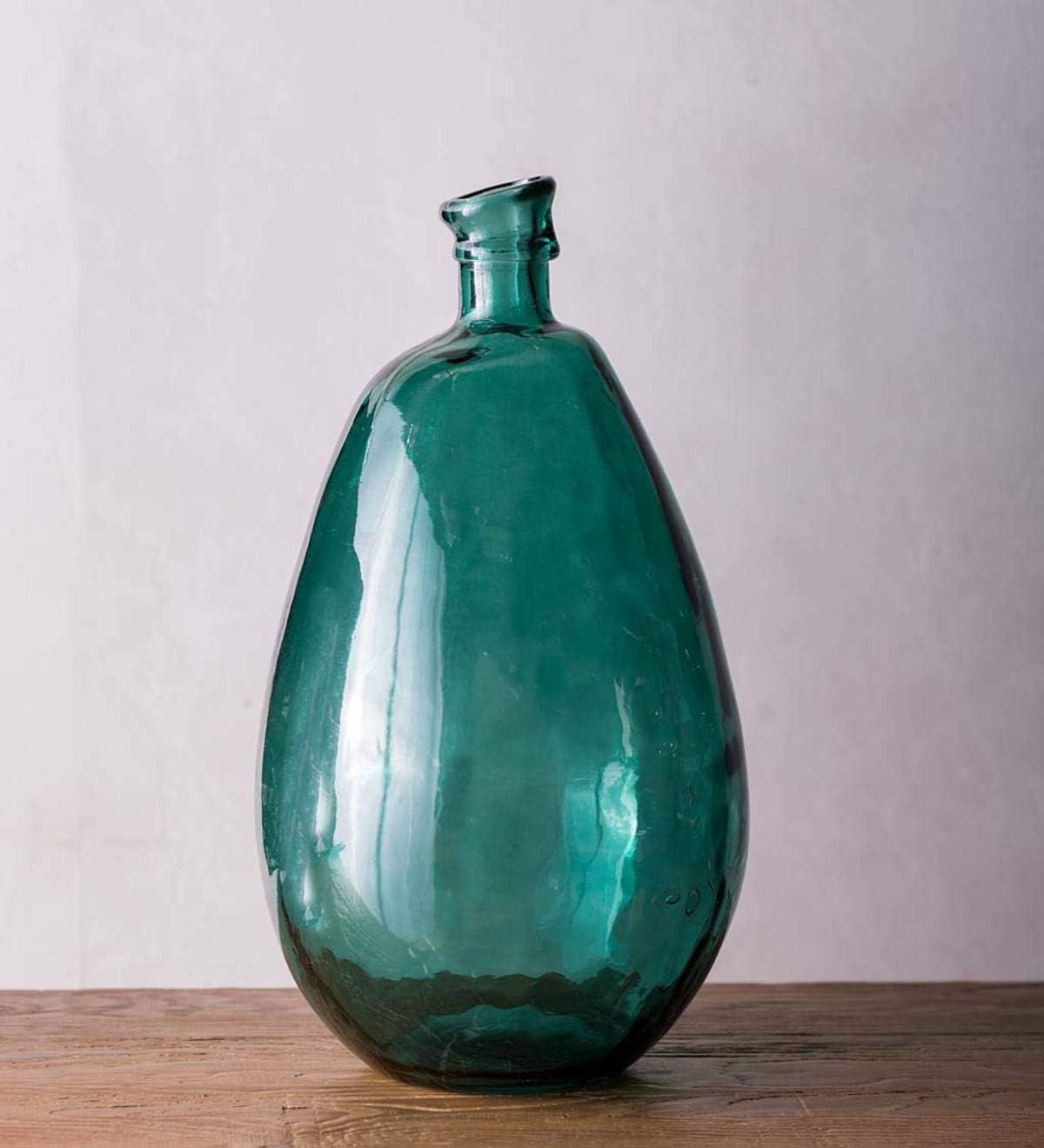 VivaTerra Recycled Tall Glass Balloon Vase – Handblown Glass Vases for Centerpieces – Unique Organic Shape in a Delicate Aqua Color – Sustainable and Unique Home Decor (19" H x 10" Dia.)