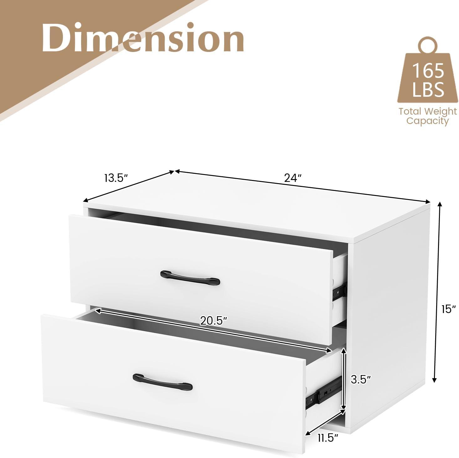 LOKO 2-Drawer Stackable Dresser, Lateral File Cabinet with Metal Handle, Horizontal Storage Cabinet with Anti-Topping Kits, Stacking Drawer Chest for Living Room, Study, Office (1, White)