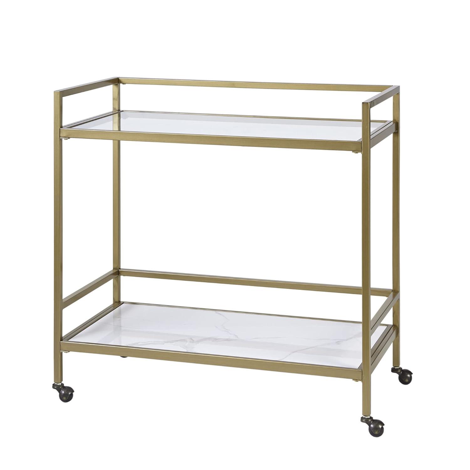 Martha Stewart Lionel 2-Tier Bar Cart with Glass Top and Ceramic Shelf