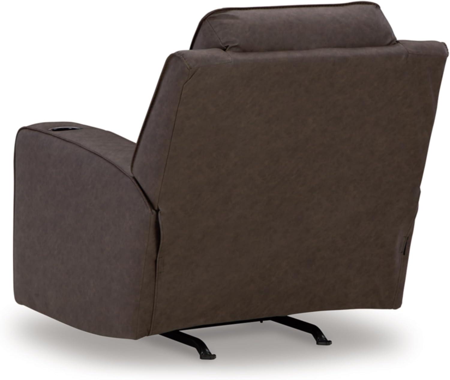 Umber Faux Leather Contemporary Recliner with Cup Holders