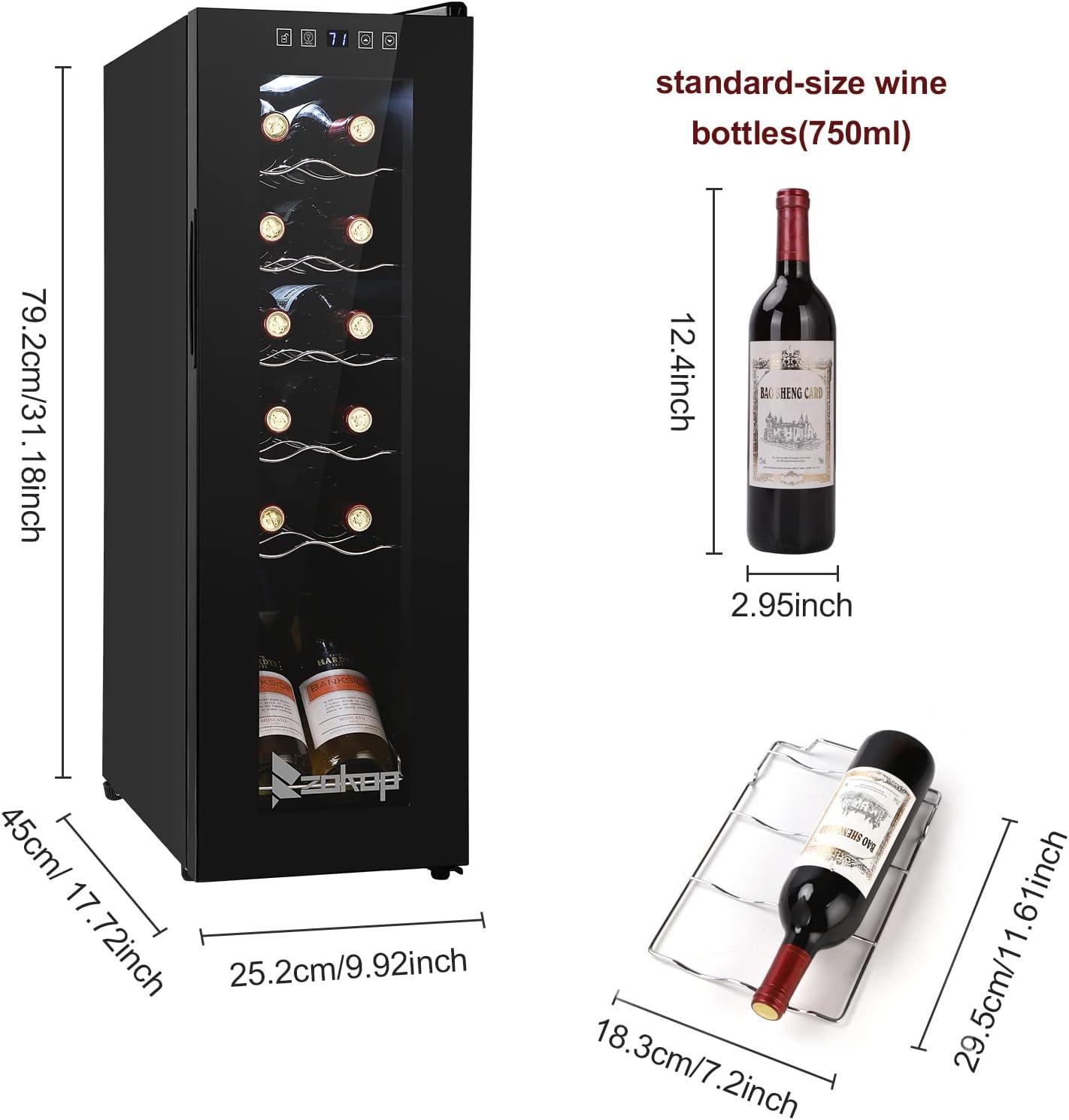 ZOKOP 1.2cu.ft/34l Electronic Wine Cabinet Cold Rolled Sheet Transparent Glass Door / 12Bottle With Display Black