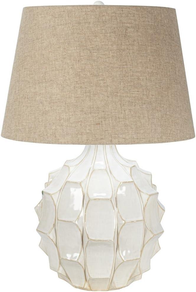 Possini Euro Design Cosgrove Modern Mid Century Table Lamp 26 1/2" High White Glazed Ceramic Light Brown Linen Drum Shade for Bedroom Living Room Home