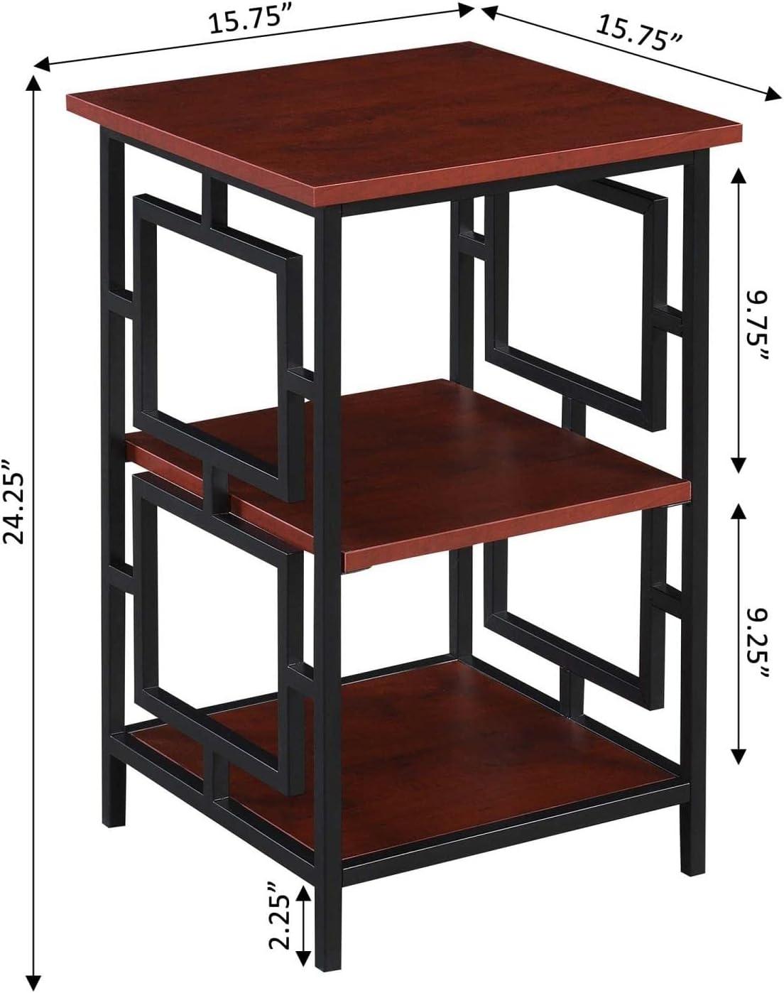 Cherry & Black Square Metal and Wood End Table 16"