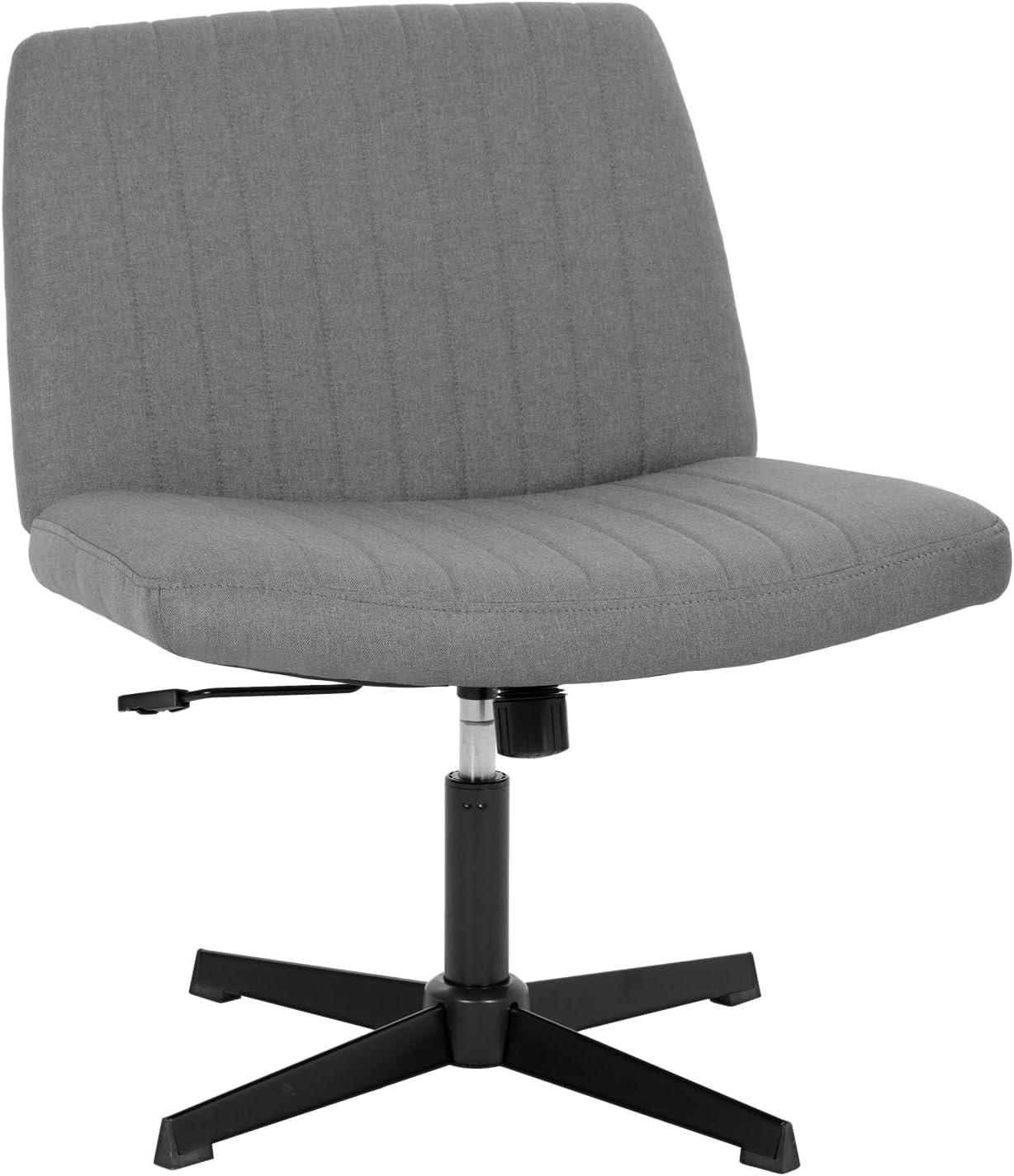 Criss Cross Task Chair Armless No Wheels Modern Swivel Height Adjustable 250lb Capacity  Ergonomic Desk With Wide Seat Back Computer Vanity Home Office  Adult Teen Chairs, Grey