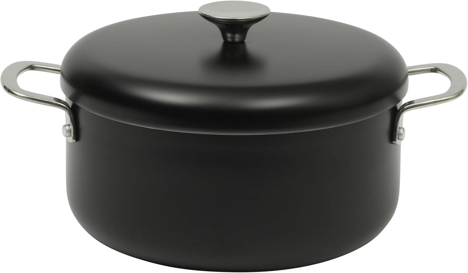 Sur La Table Kitchen Essentials Sur La Table Kitchen Essentials Potluck Porch Aluminum Dutch Oven Pot With Aluminum Lid PFA FREE Ceramic Interior Cookware Pot - Induction - Black