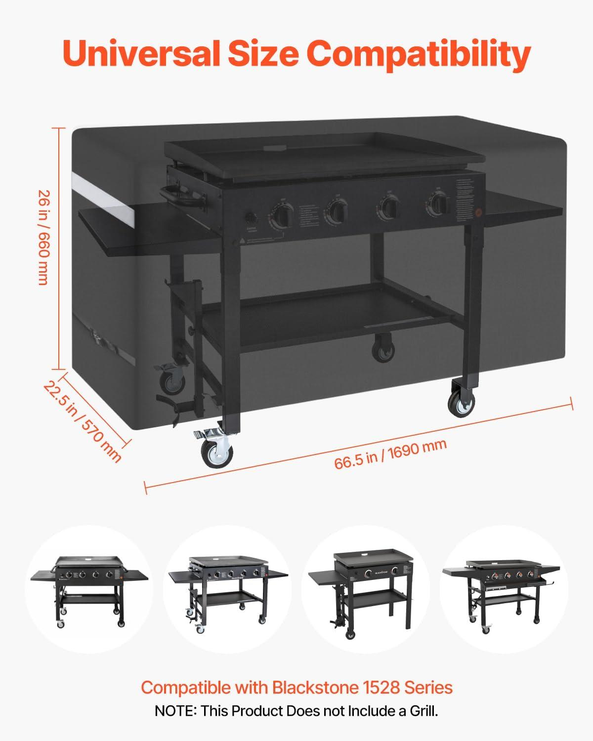 VEVOR Grill Cover, 66 inch BBQ Covers for Outdoor Grills, Waterproof, Fade Resistant, Weather Resistant Heavy Duty 600D Polyester, Easy On/Off, with Secure Buckles, Black