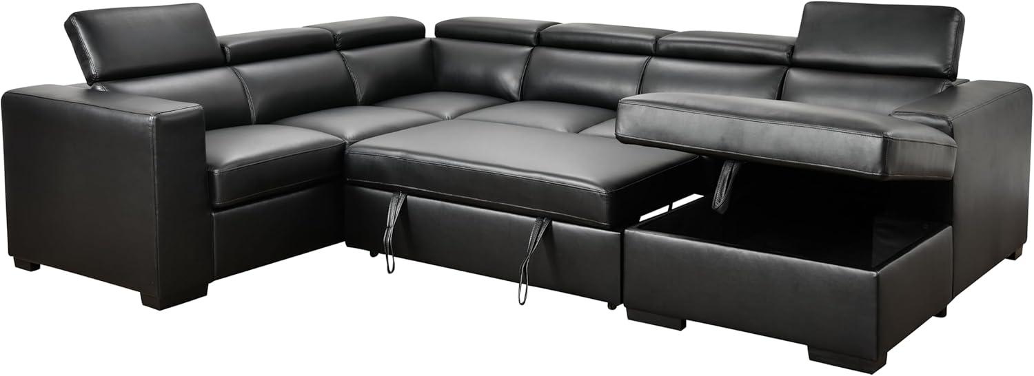 Black Faux Leather U-Shaped Sectional Sofa with Ottoman