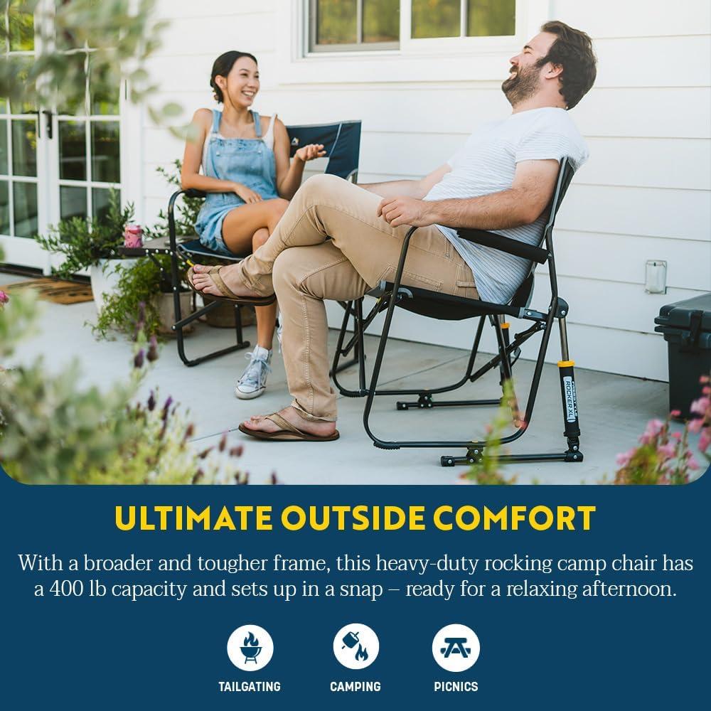 GCI Outdoor Freestyle Rocker XL Oversized Foldable Rocking Chair, Black