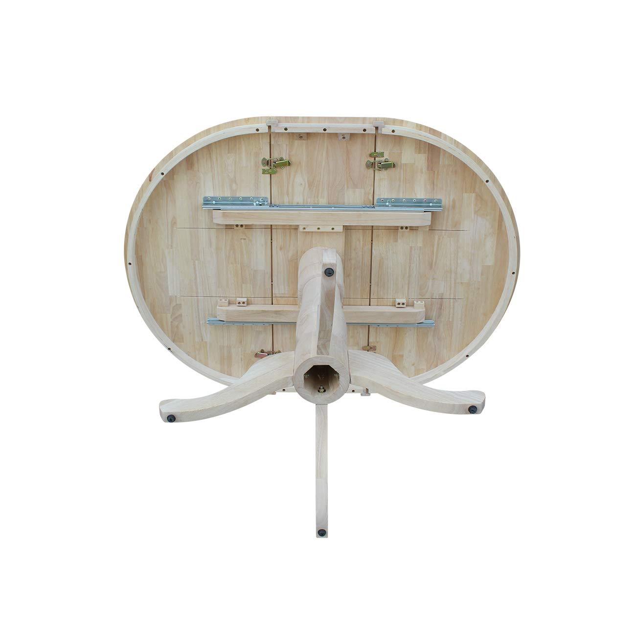 36" Round Top Pedestal Extendable Dining Table with 12" Drop Leaf Unfinished - International Concepts