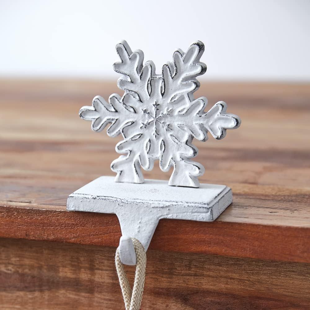 Whitewashed Cast Iron Snowflake Stocking Holder