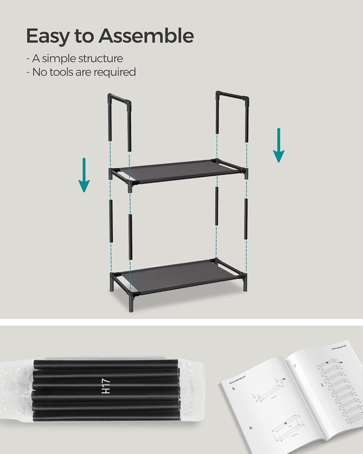 Shoe Rack, 10 Tier Shoe Shelf, Shoe Storage Organizer, Space-Saving, 11 x 17.7 x 68.1 Inches, Metal Frame, Non-Woven Fabric Shelves, for Entryway, Bedroom, Black