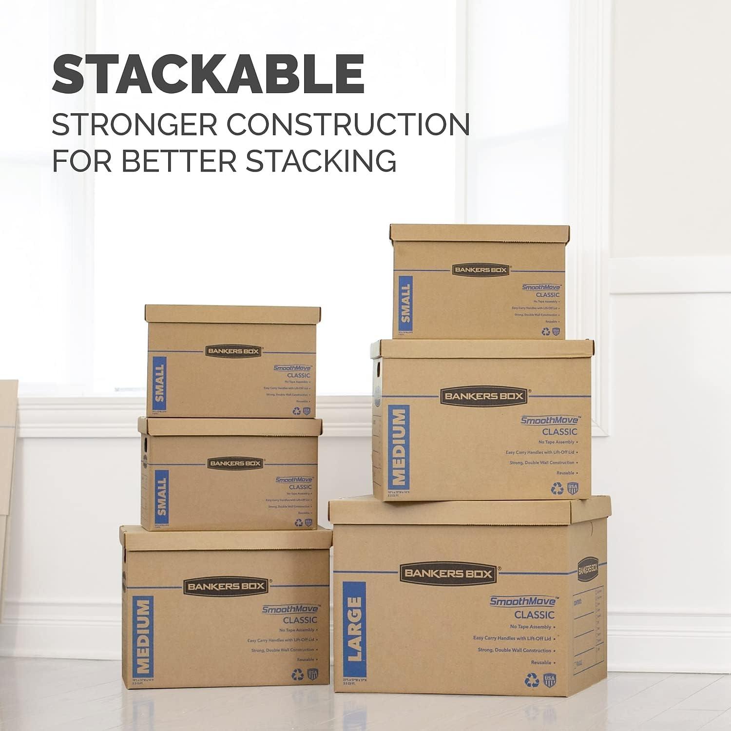 Bankers Box SmoothMove Classic Moving/Storage Boxes, Half Slotted Container (HSC), Small, 12" x 15" x 10", Brown/Blue, 20/Carton