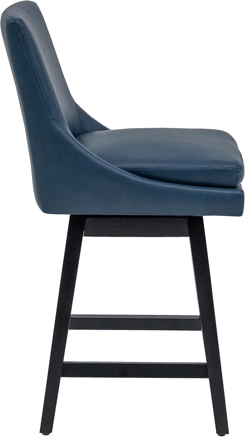 CHITA 26 inch Upholstered Swivel Fabric Counter Bar Stools with Back & Wood Legs Set of 2,Faux Leather in Navy Blue