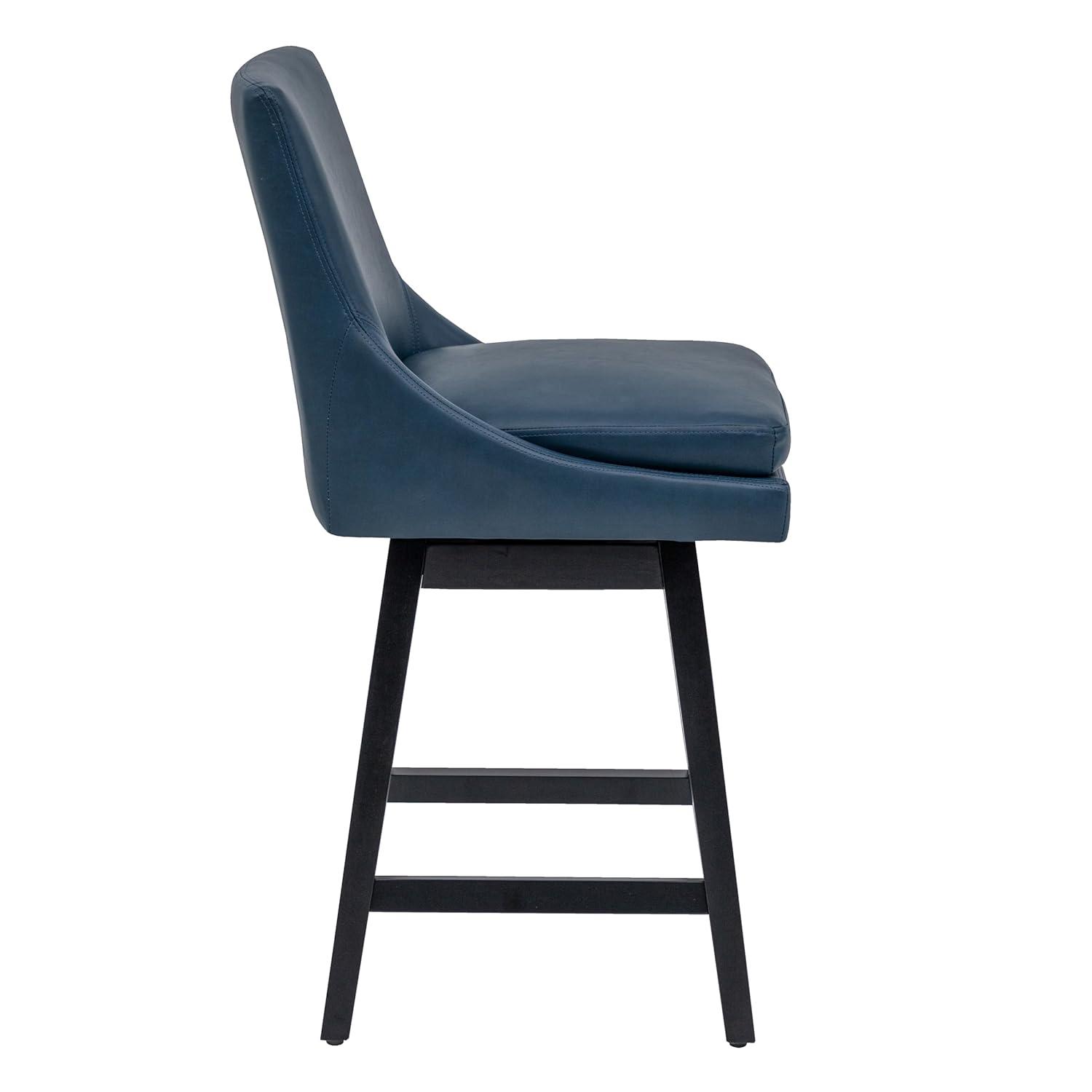 CHITA 26 inch Upholstered Swivel Fabric Counter Bar Stools with Back & Wood Legs Set of 2,Faux Leather in Navy Blue