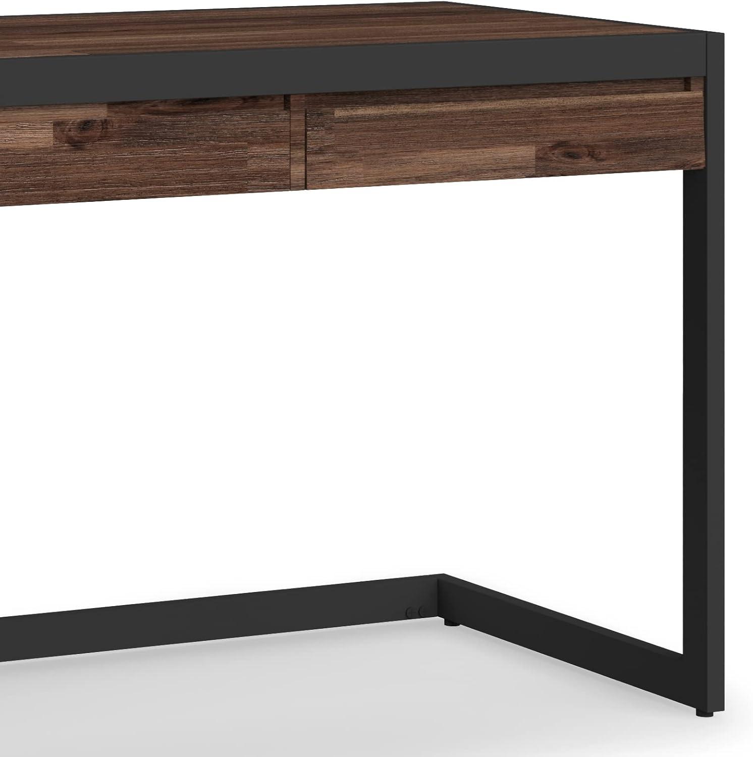 Erina SOLID ACACIA WOOD Modern 72"Wide Large Desk in Distressed Charcoal Brown