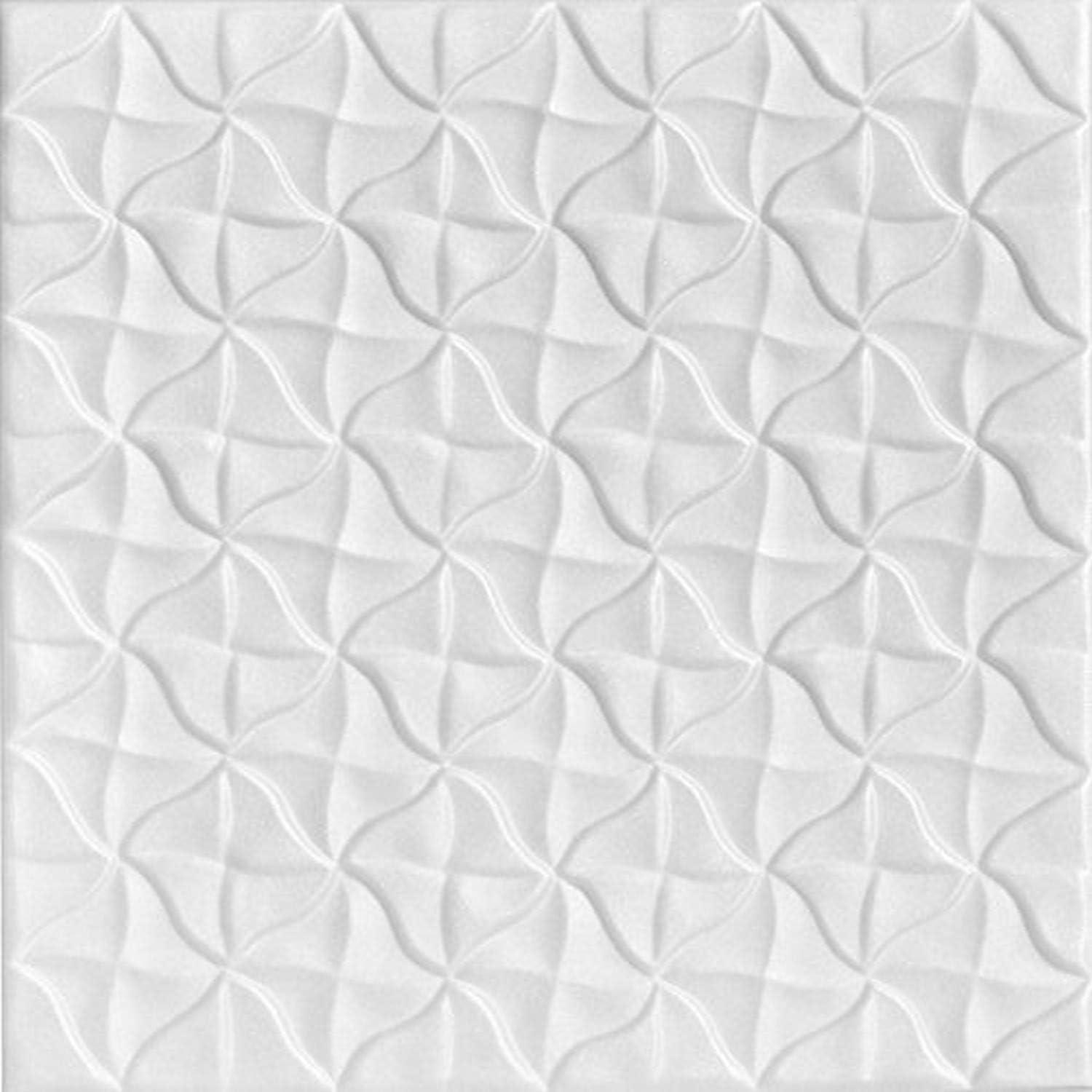 R55 - Granny's Pinwheel Foam Glue-up Ceiling Tile in Plain White (21.6 Sq.ft / Pack) - 8 Pieces