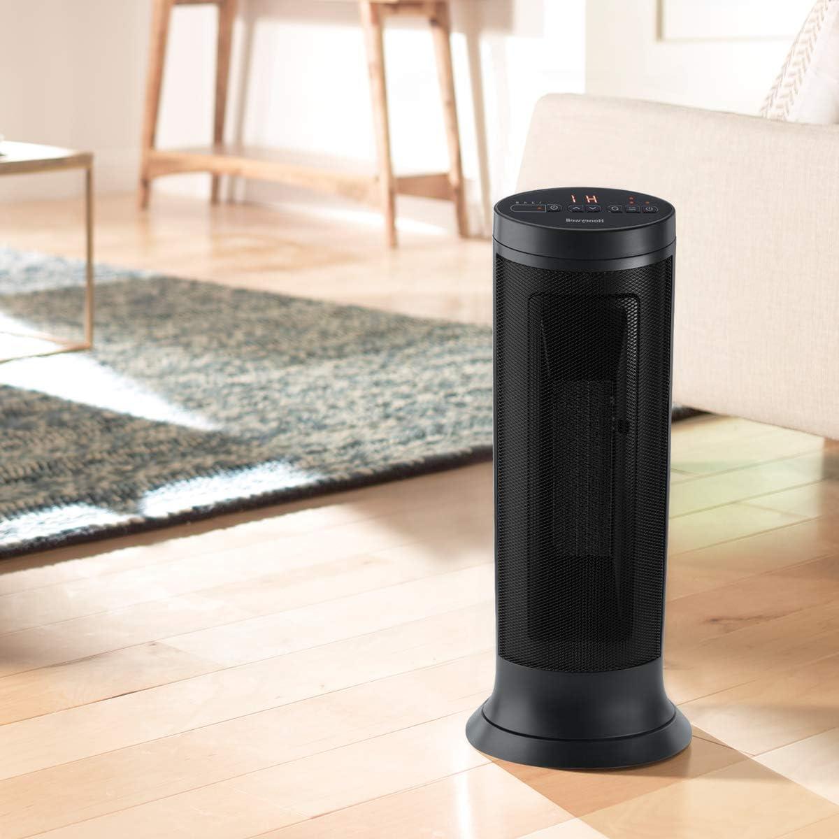Honeywell Slim Ceramic Tower Heater Black: Indoor Space Heater, Adjustable Thermostat, 1500W, Fan Driven, No Assembly Required