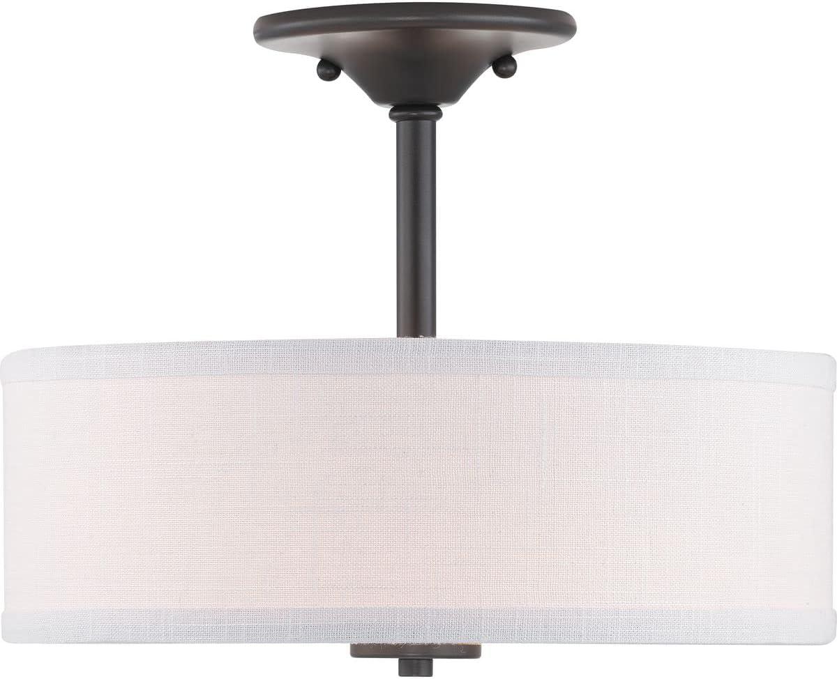 Progress Lighting Inspire Collection 2-Light Semi-Flush Fixture, Graphite Finish, Summer Linen Shade