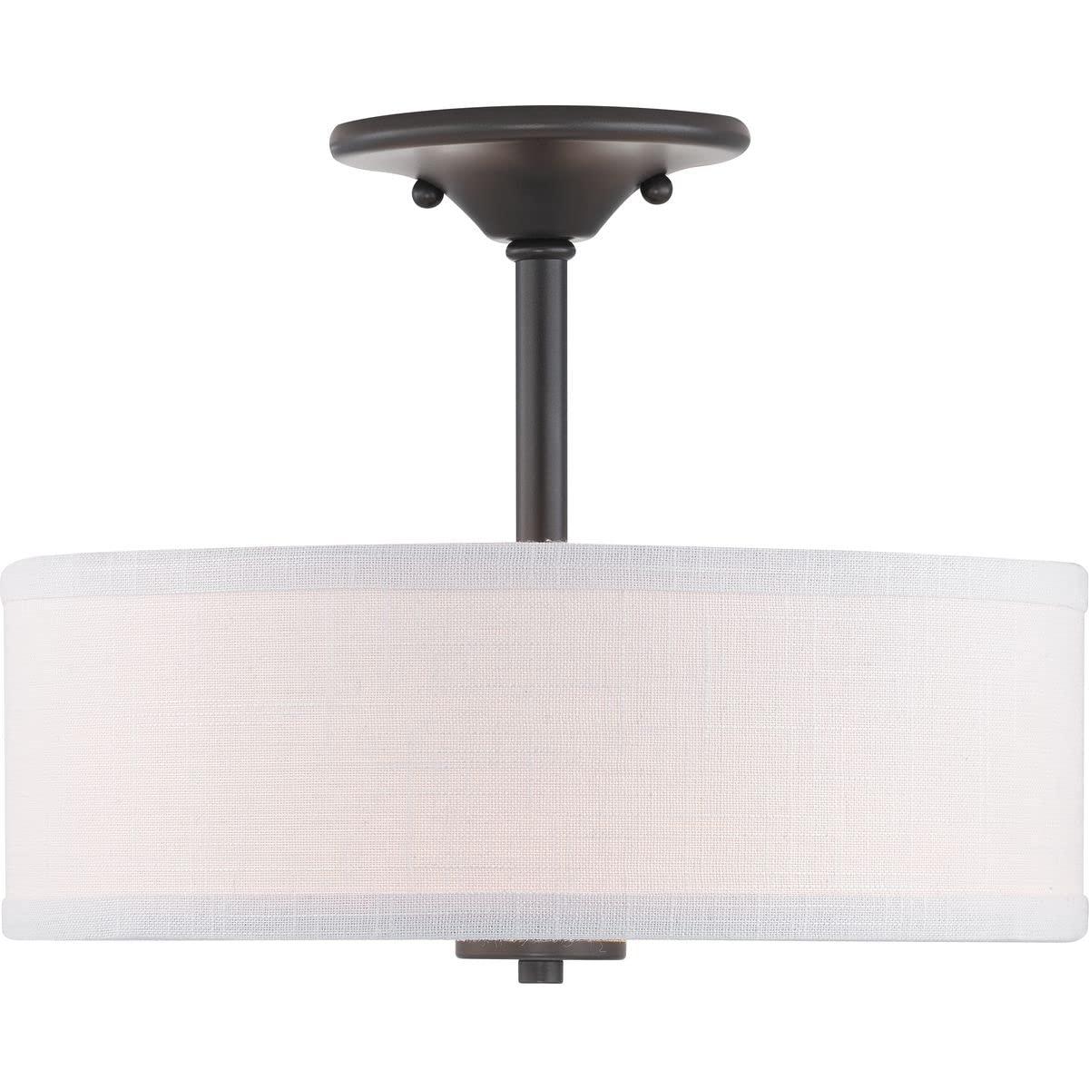 Progress Lighting Inspire Collection 2-Light Semi-Flush Fixture, Graphite Finish, Summer Linen Shade