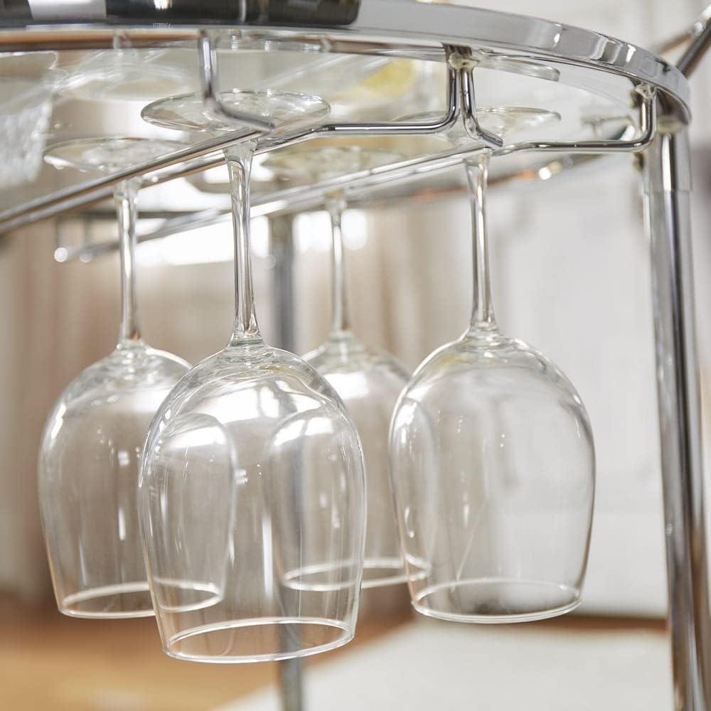 Round Chrome and Glass Bar Cart with Wine Rack