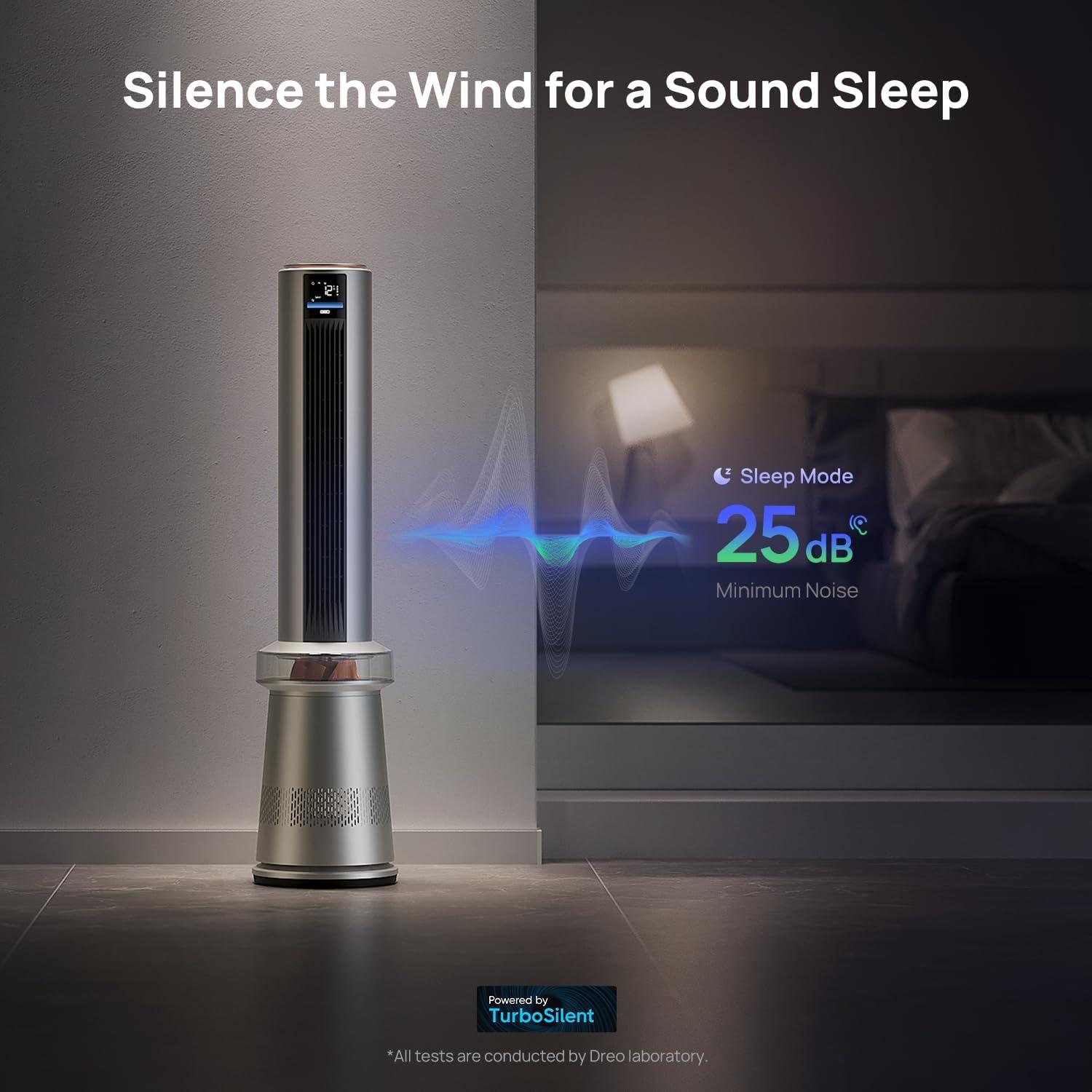 Air Purifier Tower Fan, 45 in. 2-in-1 Smart Fan, 27ft/s Velocity, 120°Oscillation, 24 H Timer, 25dB Low Noise, Silver