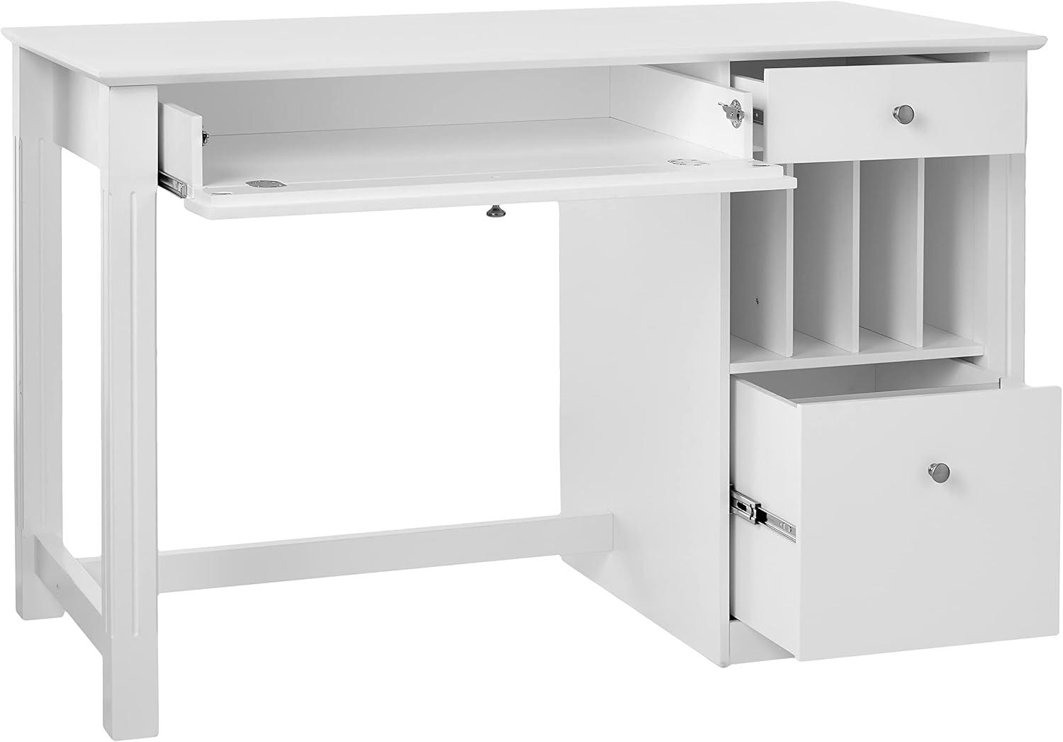 Walker Edison Modern Wood Computer Desk with Keyboard Tray and Drawers, White