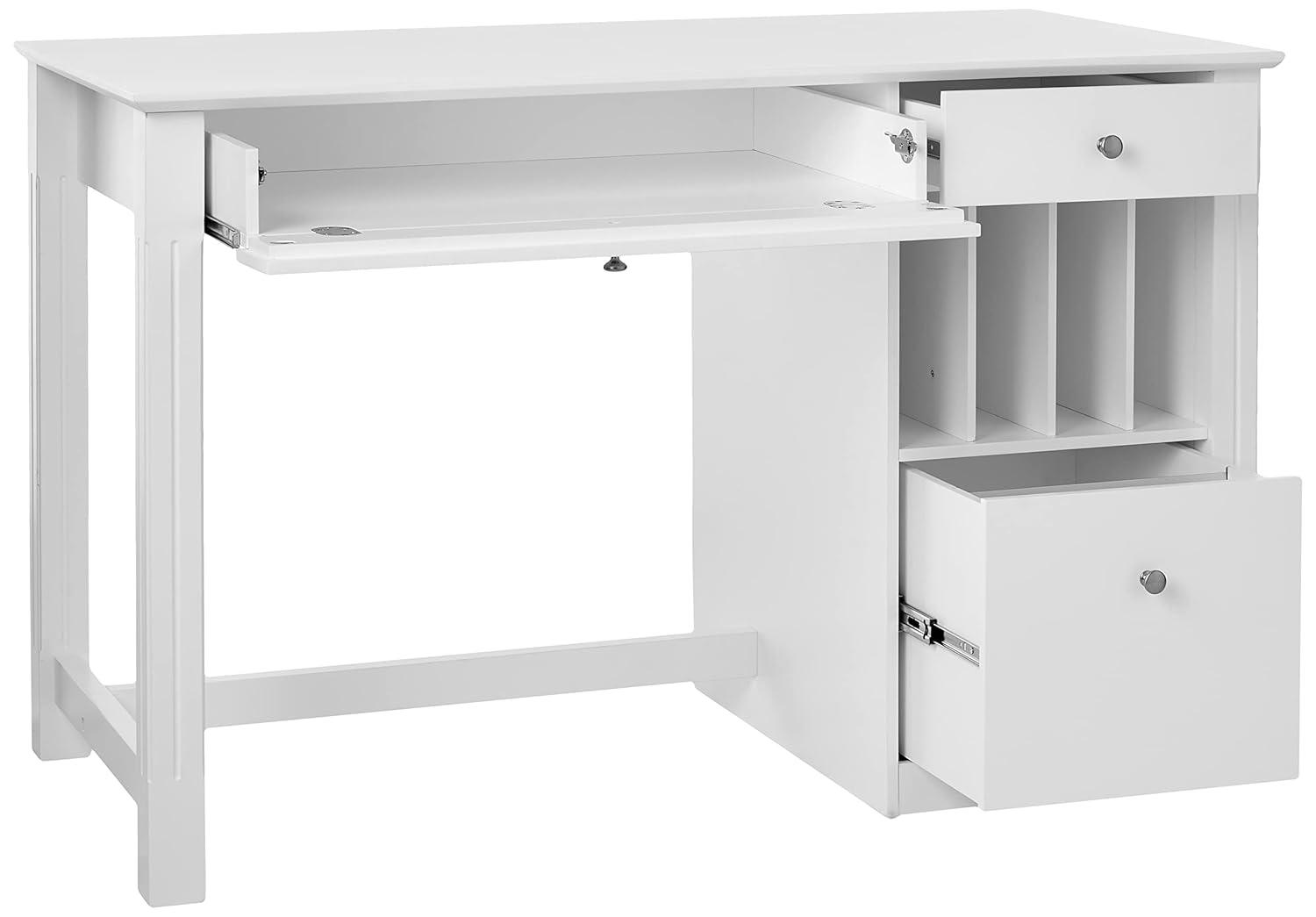 Walker Edison Modern Wood Computer Desk with Keyboard Tray and Drawers, White