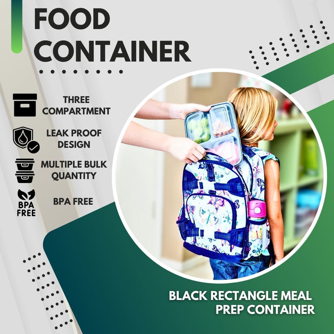 3 Compartment Meal Prep Containers with Lids Food Storage BPA Free Pack of 10