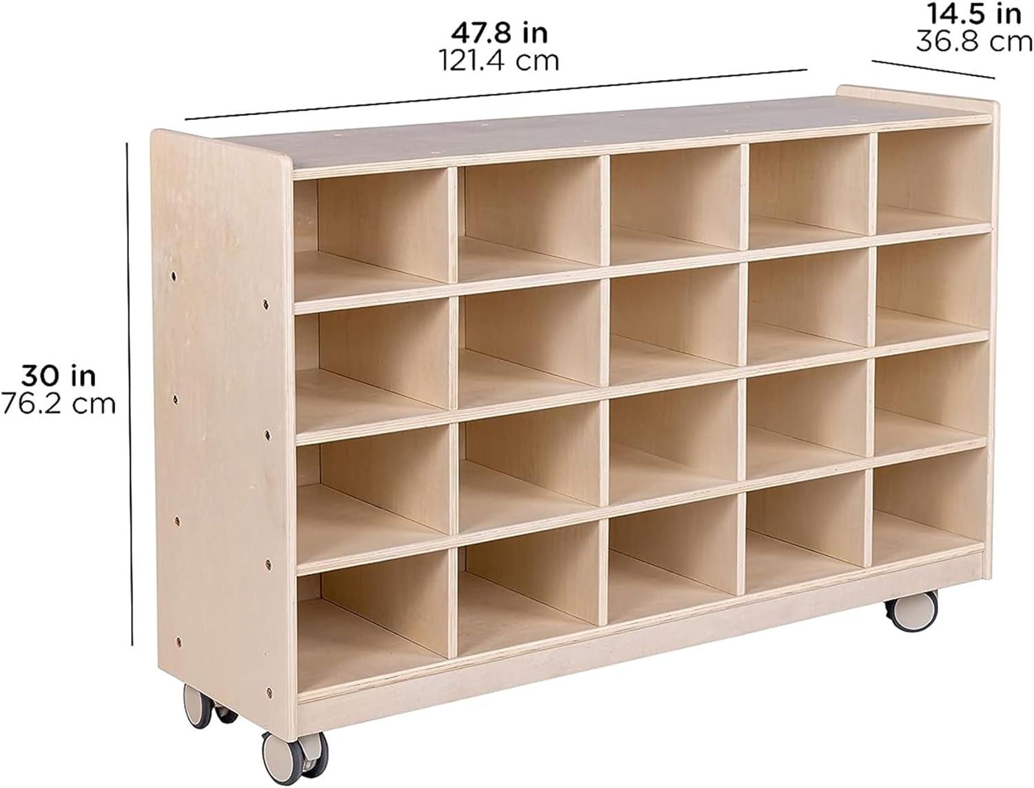 Birch Mobile 20-Section Cubby Storage with UV-Lacquered Finish