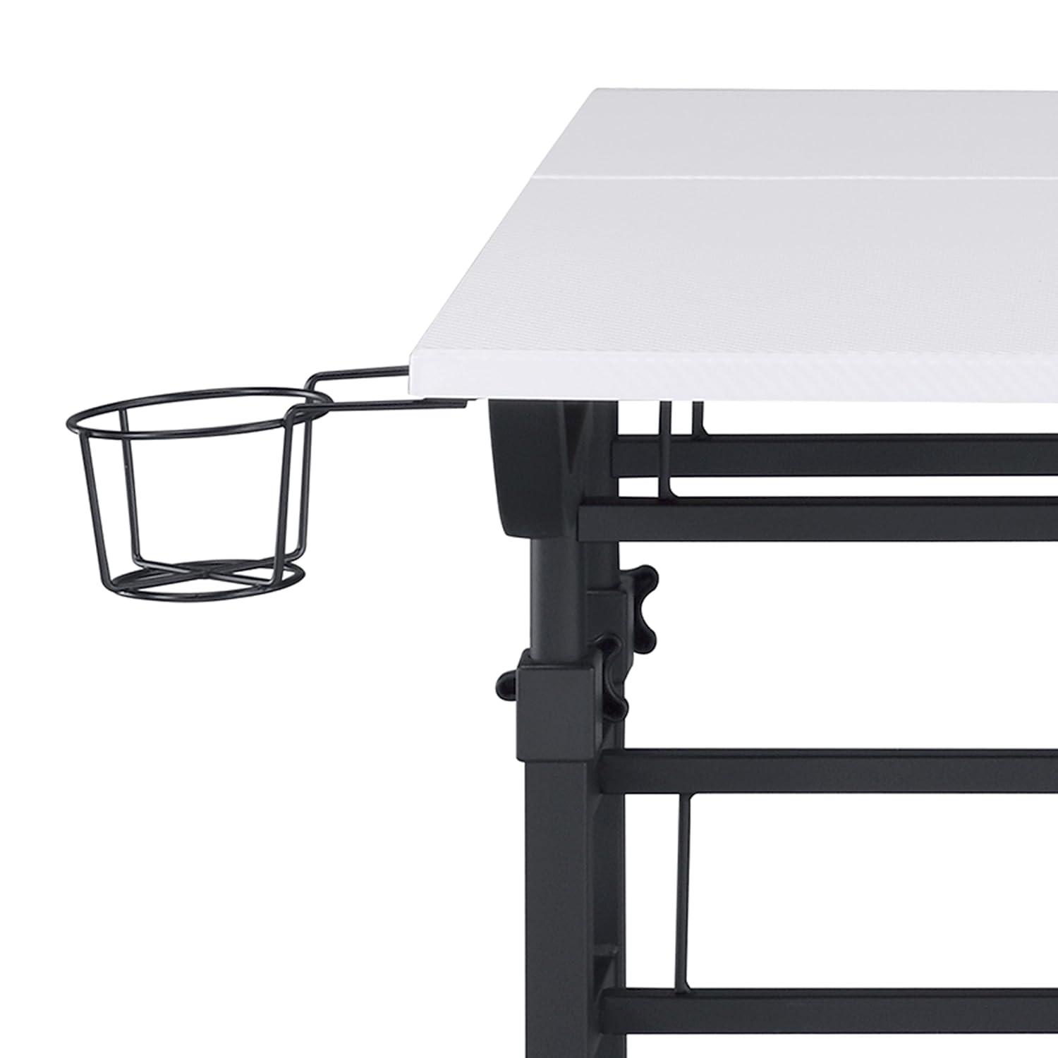 Rolling Writing Desk with Height Adjustable Desktop and Moveable Shelf White - Techni Mobili: Locking Casters, Open Storage