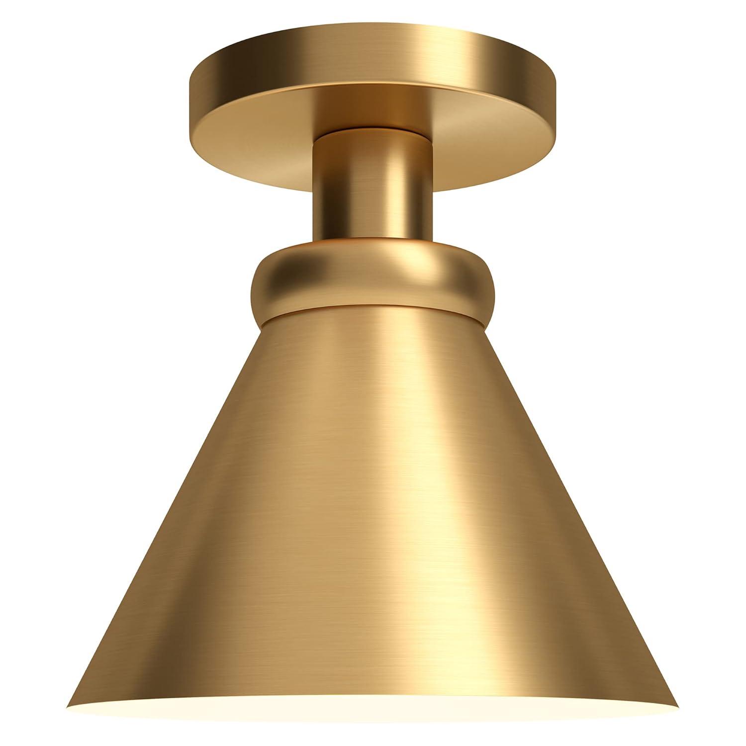 Evelyn&Zoe Zeno 8.63" Semi Flush Mount with Metal Shade in Brushed Brass/Brushed Brass