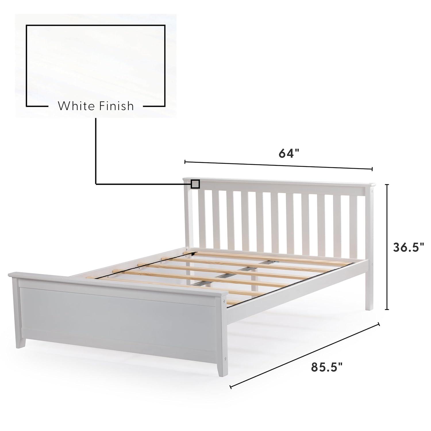 Plank+Beam Queen Bed Frame with Slatted Headboard Solid Wood Platform Bed, No box Spring Needed, White