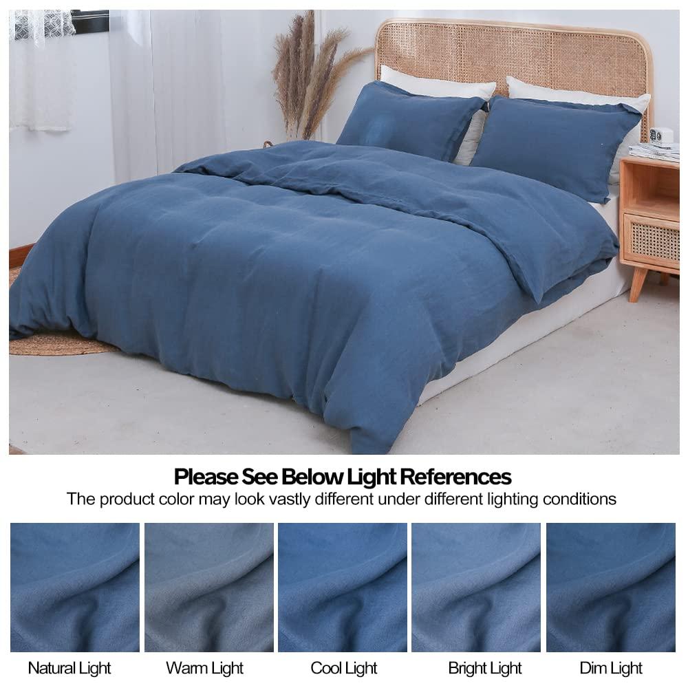 Simple&Opulence 100% Linen Duvet Cover Set with Washed-French Flax-2 Pieces Solid Color Basic Style Bedding Set-Breathable Soft Comforter Cover with 1 Pillowsham(Twin,Linen)