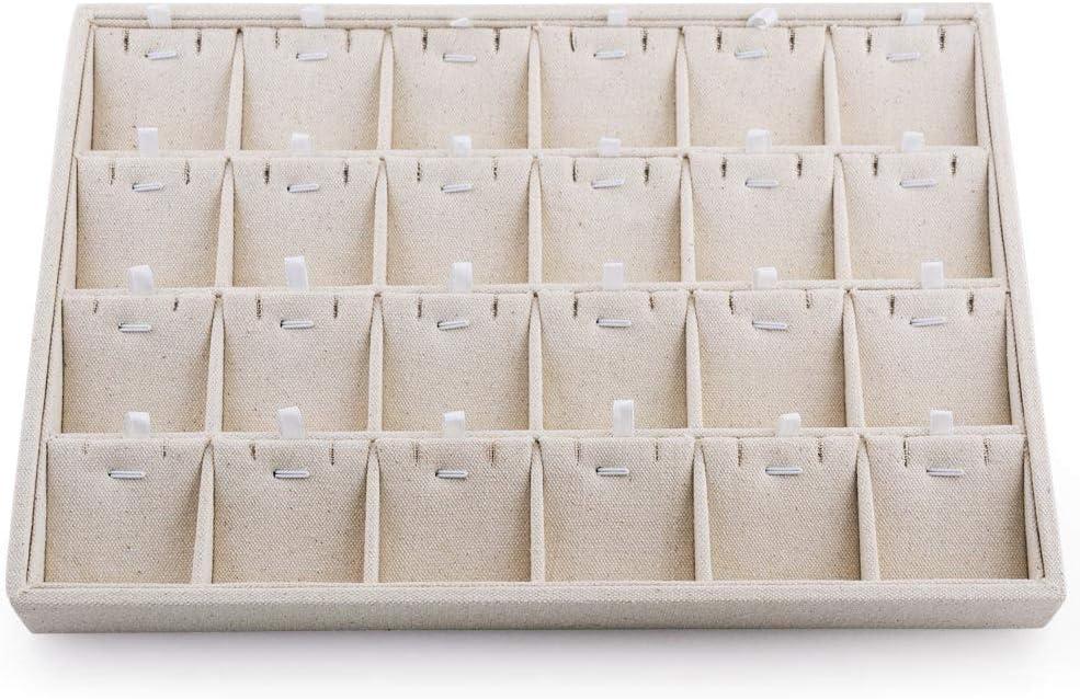 Elegant Beige Linen 24-Compartment Jewelry Tray Organizer