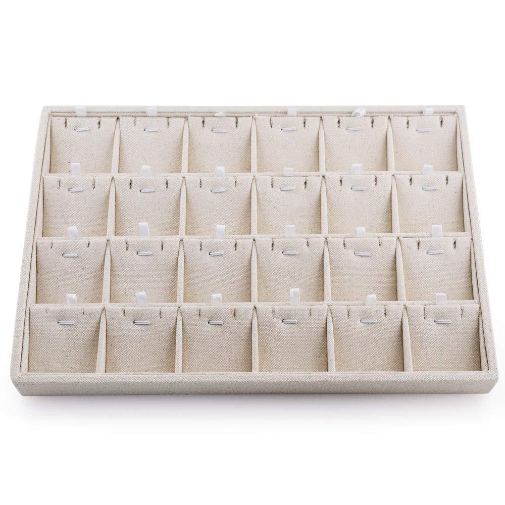 Elegant Beige Linen 24-Compartment Jewelry Tray Organizer